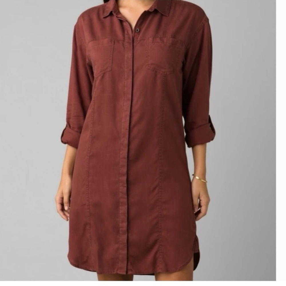 Prana Doryan Shirt Dress Red Long Sleeve Tencel Gorpcore XS